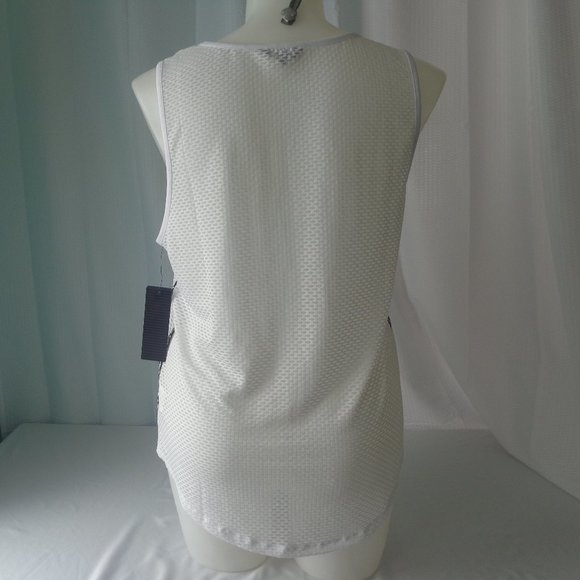 Tank Top 1X Bebe Sport White Mesh Black Stripe HiLo Tee Retro 80's T-Shirt Plus - Picture 3 of 3